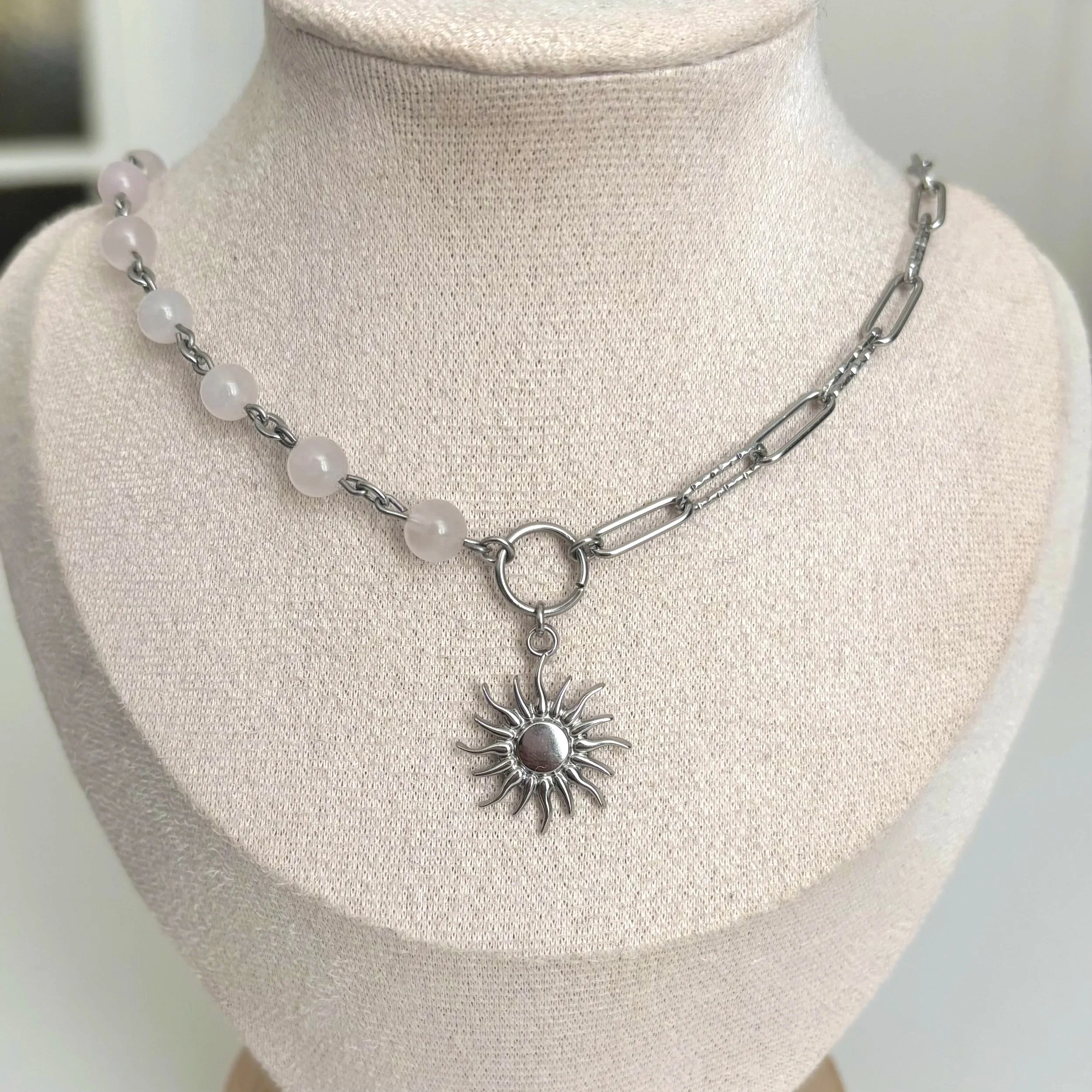 Collier soleil quartz rose