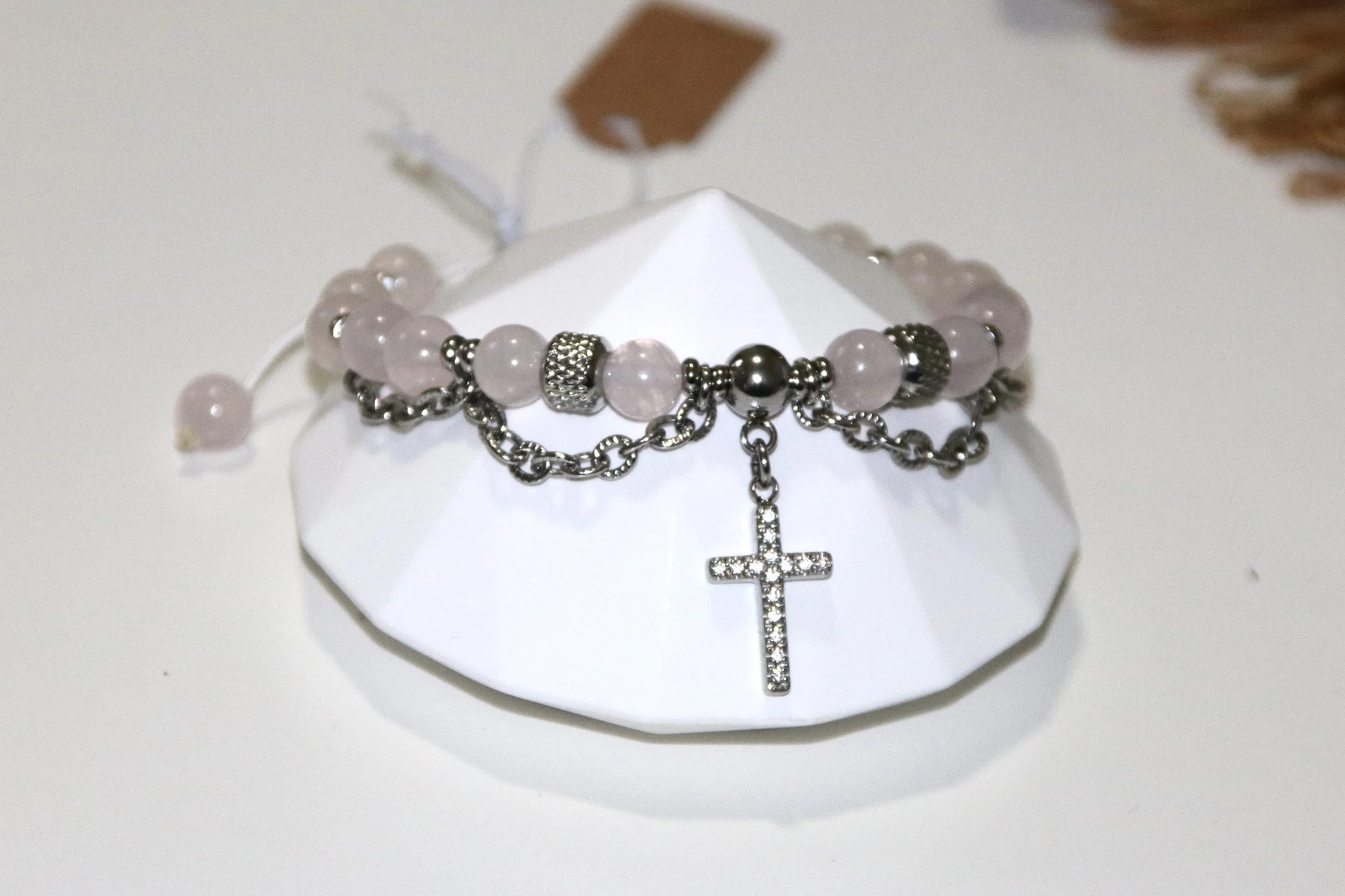 Quartz rose et charm strass