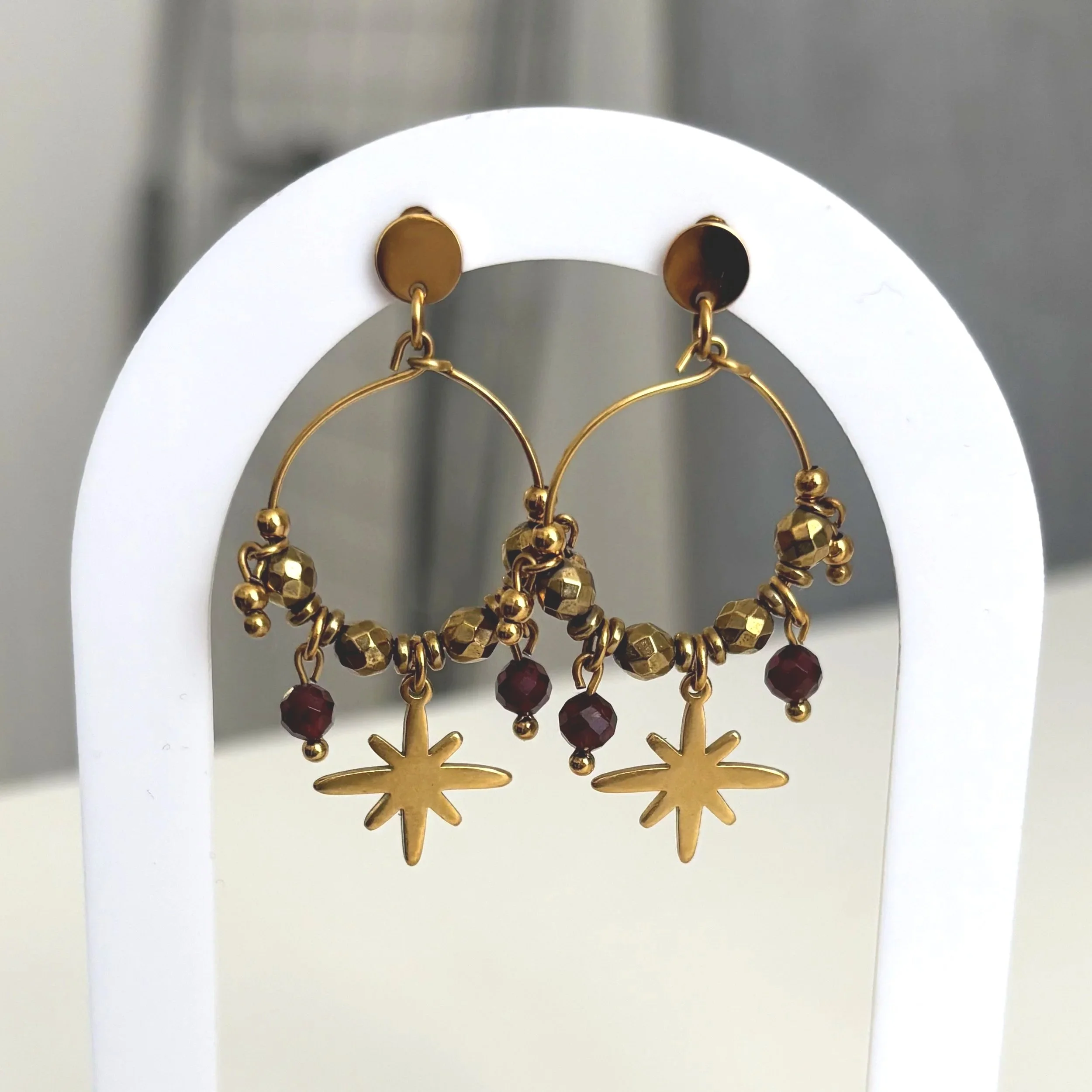 Boucles d'oreilles étoile - Grenat