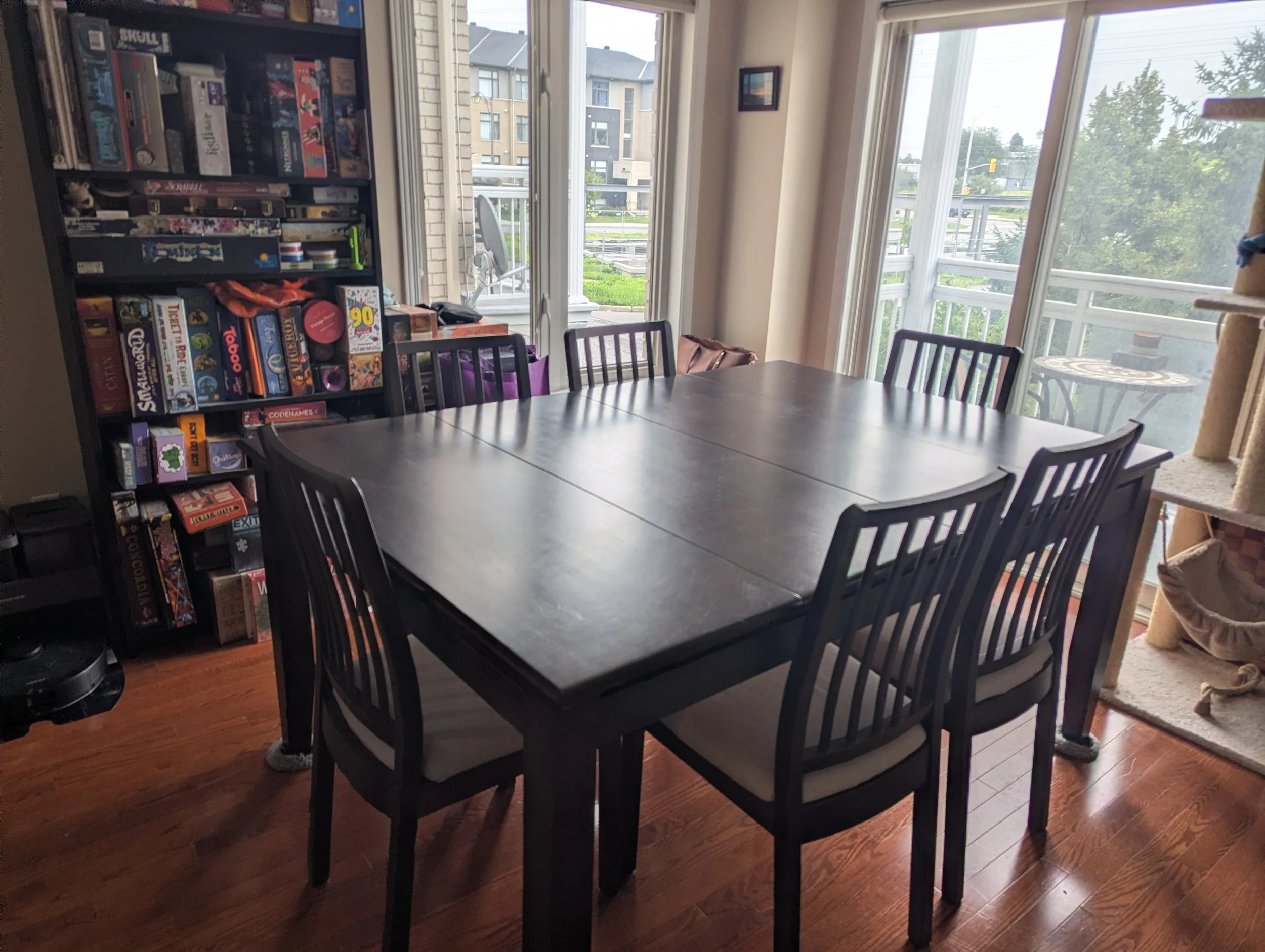A corner view of the sleek game table with the table toppers installed
