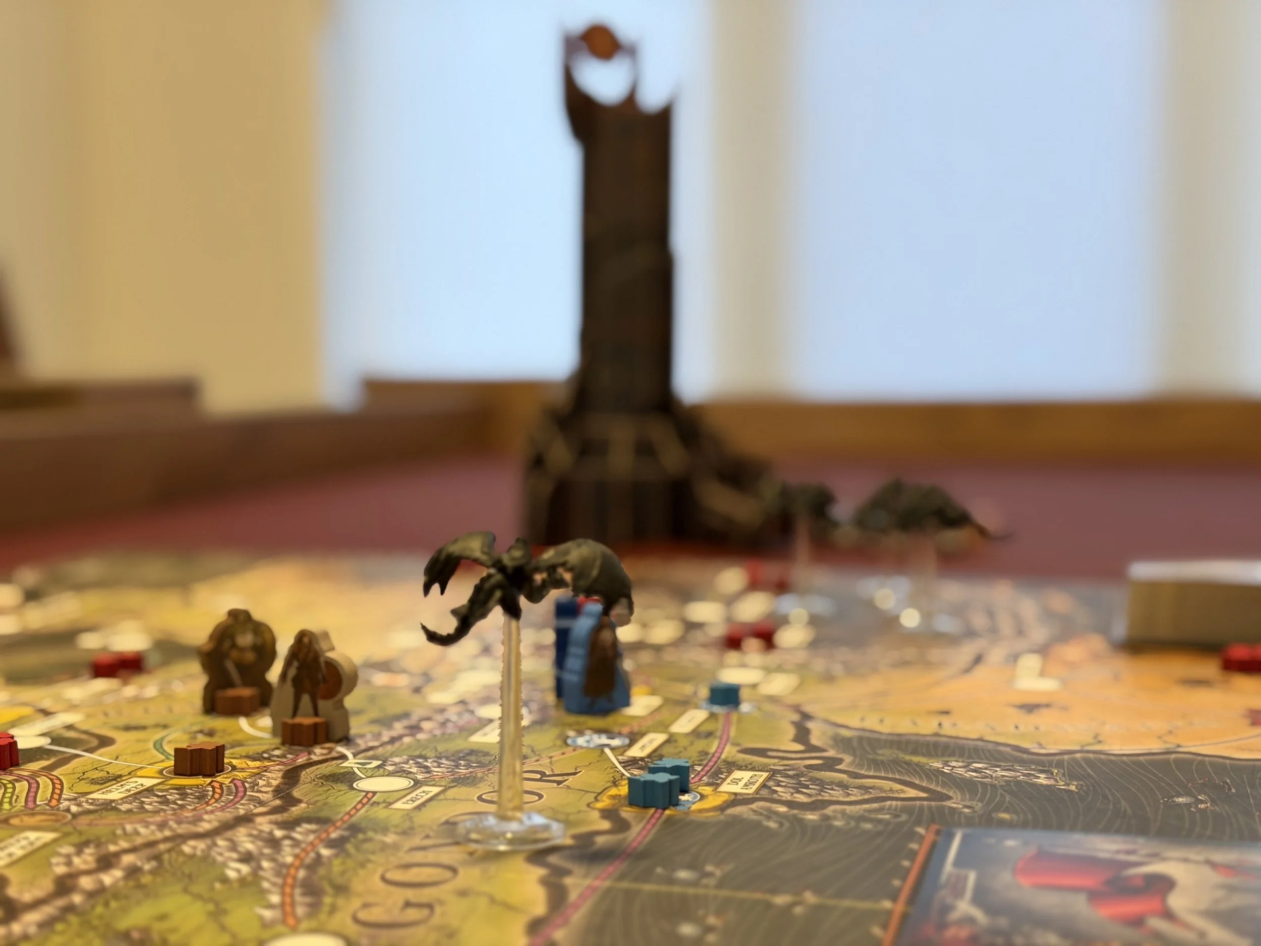 close up view of a board game and its pieces setup on a walnut board game table designed and build by Stone Mountain Projects in Calgary Alberta