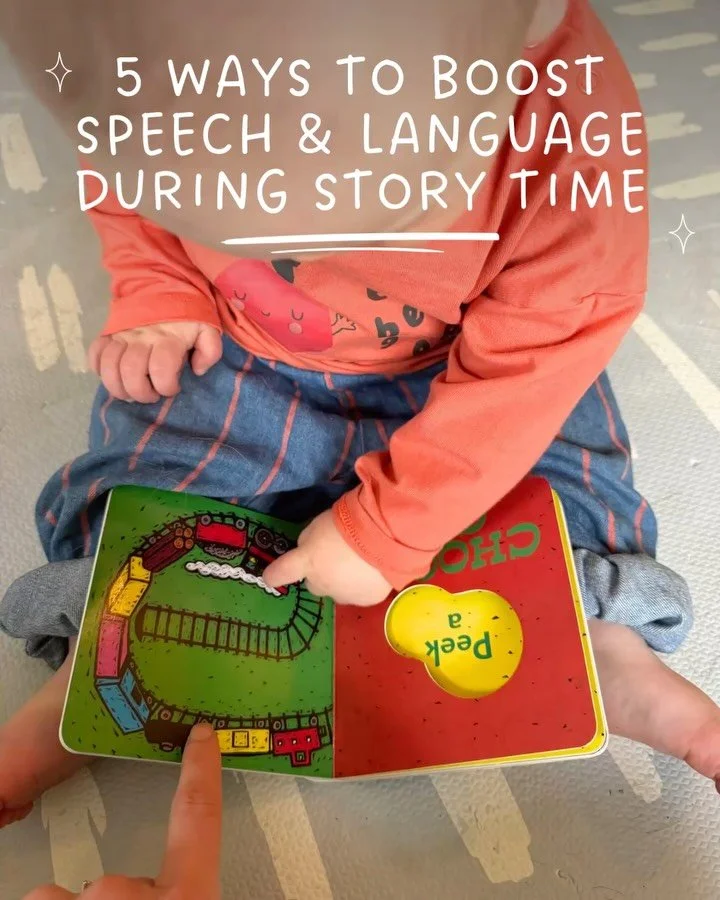 Story time doesn&rsquo;t have to be calm, quiet, or &ldquo;by the book&rdquo; to boost speech + language!

Try this:
✨ Get face to face Sit where your child can see your mouth, eyes, and expressions. Kids learn language by watching you &mdash; not ju