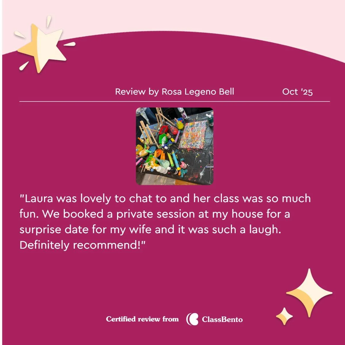 ✨ &ldquo;Laura was lovely to chat to and her class was so much fun. We booked a private session at my house for a surprise date for my wife and it was such a laugh. Definitely recommend!&rdquo; 💕

We&rsquo;re glowing after another ⭐⭐⭐⭐⭐ review!
It w