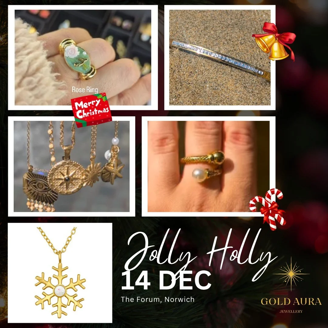 ✨ Vendor Spotlight: Gold Aura 💫

We&rsquo;re delighted to welcome @goldaurajewellery  to the Jolly Holly Workshops &amp; Fair, trading outside at The Forum, Norwich on Sunday 14th December, 10am&ndash;5pm.
Gold Aura create elegant semi-precious gems