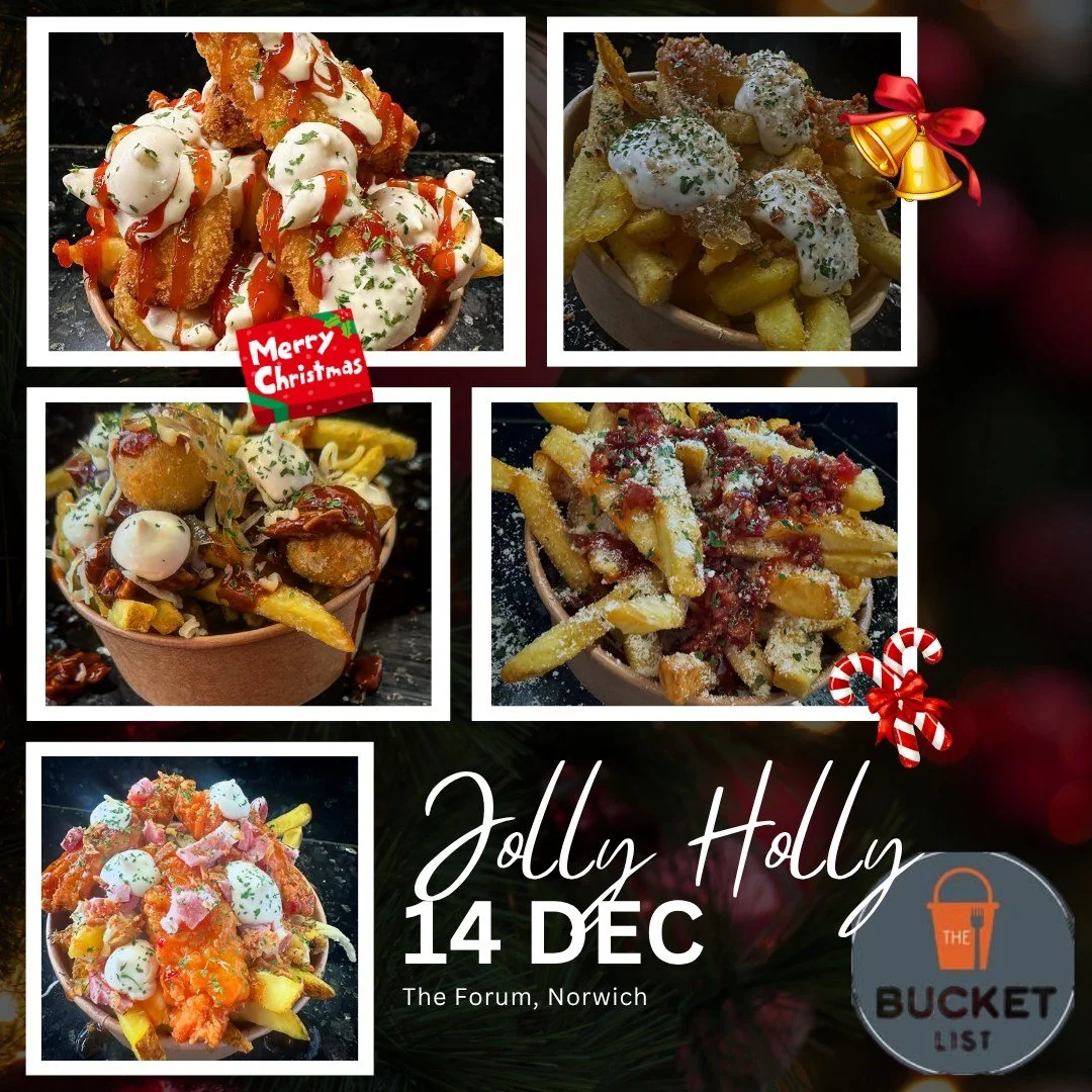 🍟 Street Food Spotlight: The Bucket List

Jolly Holly Workshops &amp; Fair &ndash; Sunday 14th December | The Forum, Norwich

Get ready, foodies, @chipbuckets  is back with their legendary loaded chip buckets, served piping hot and piled high with f