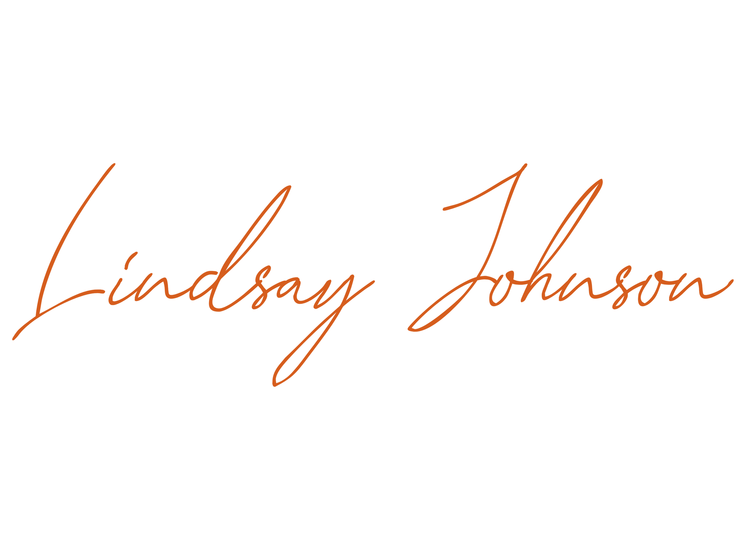 Black background with the name Lindsay Johnson written in an elegant orange cursive font.
