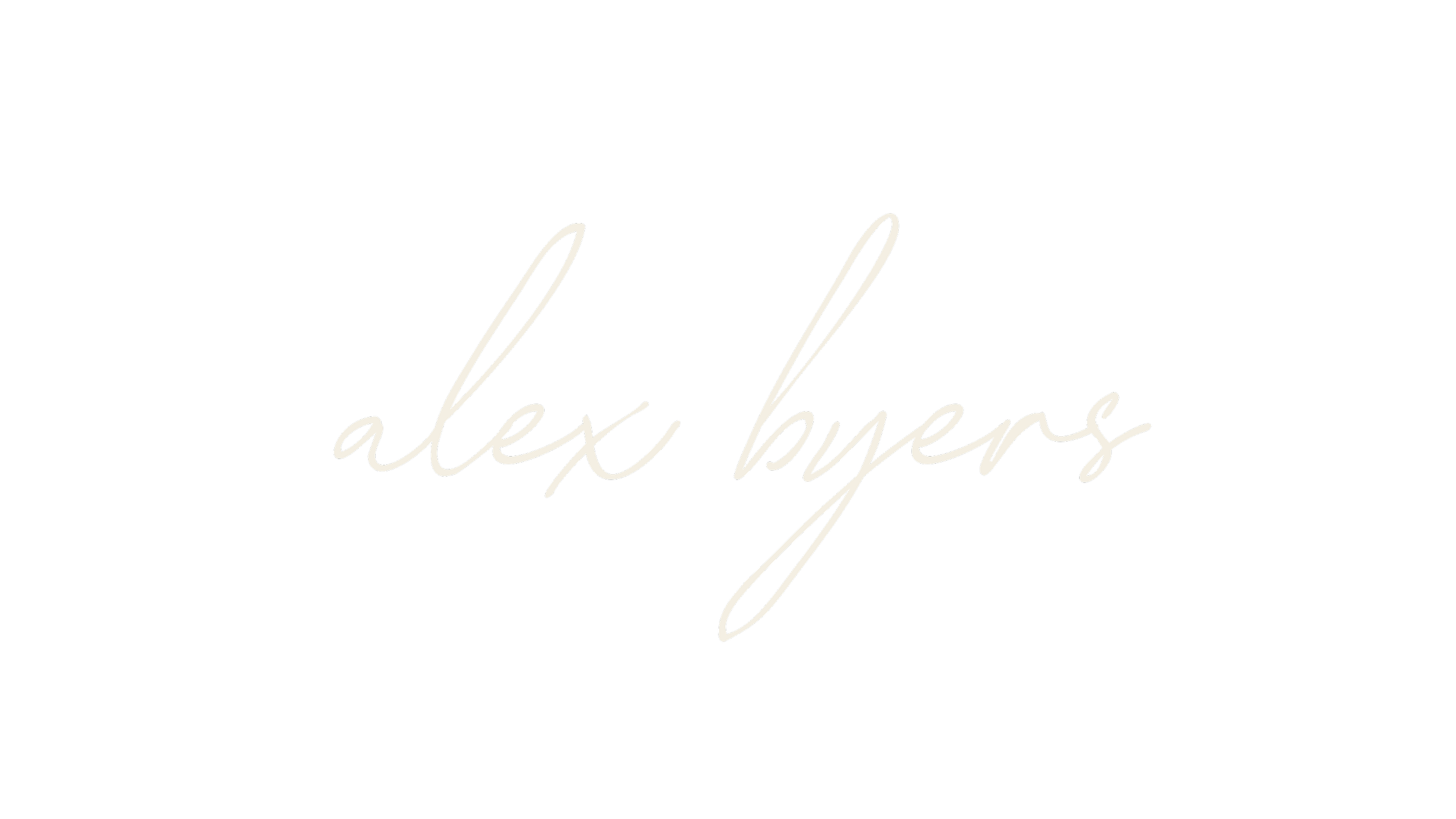 Black background with white cursive text that says 'alex byers'