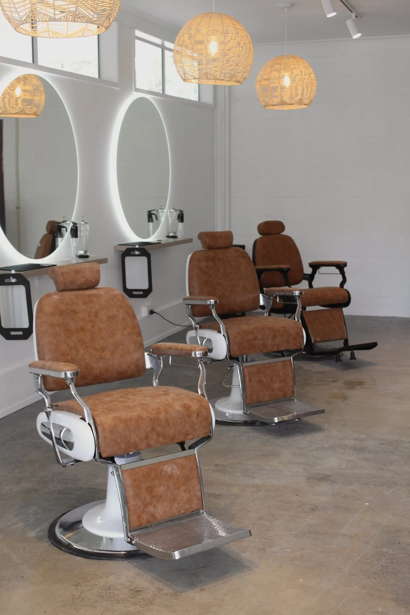 Barbers chairs in a row at Bays Barbers