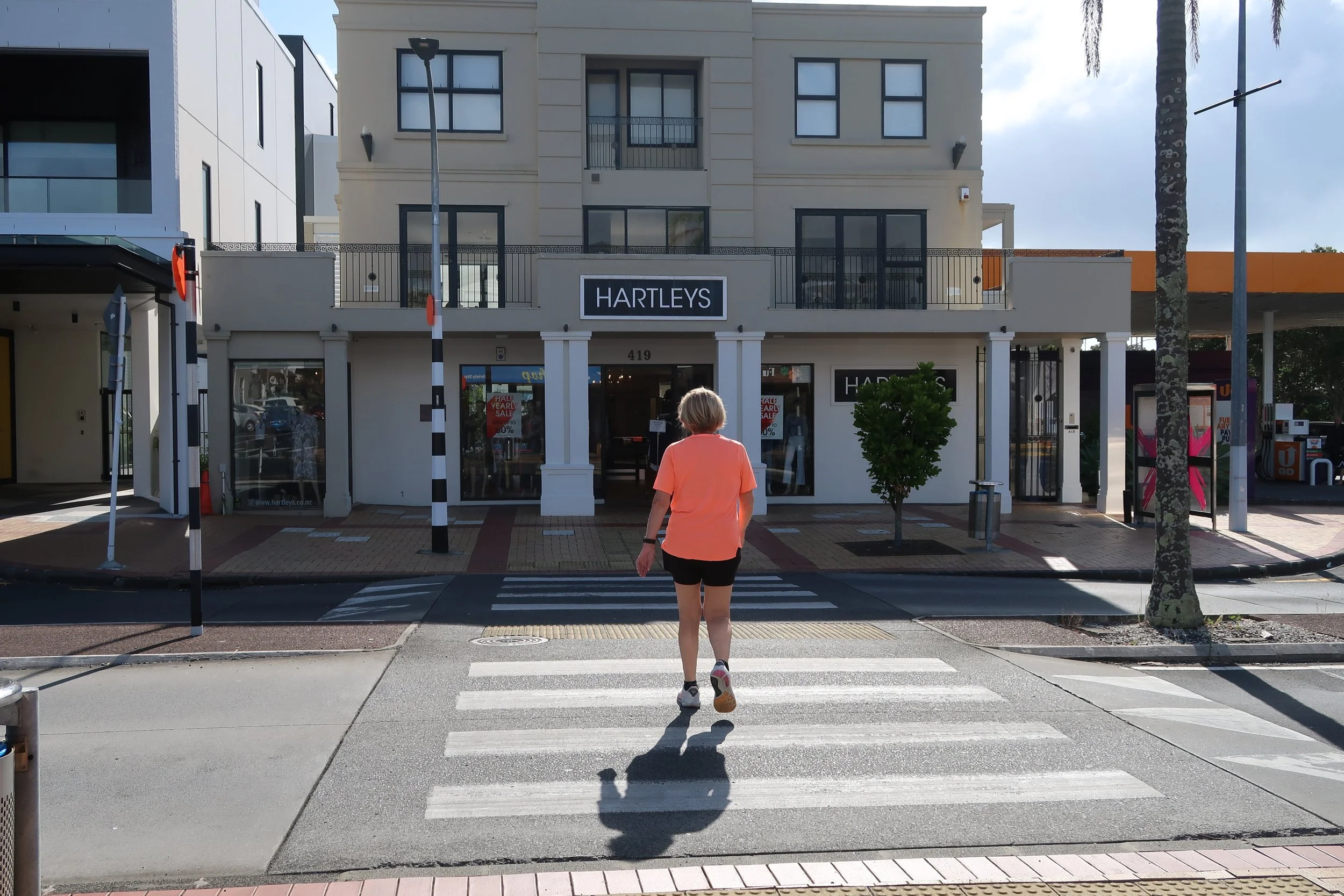 Crossing the road to Hartleys Boutique