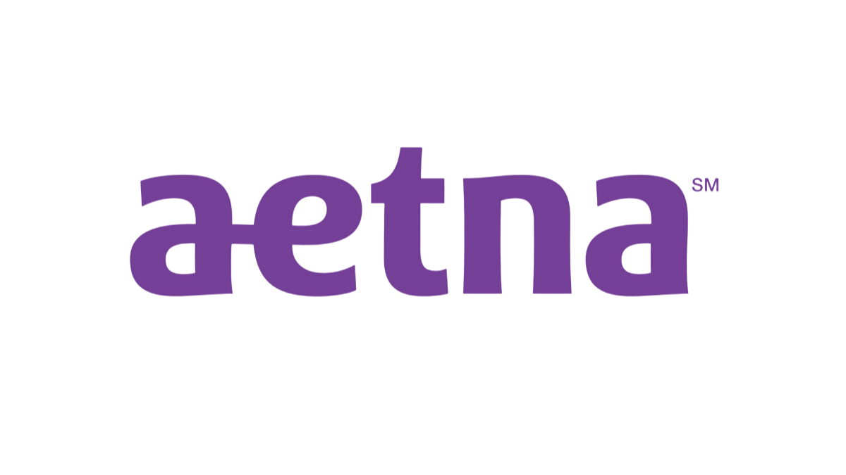 Aetna logo with the word 'aetna' in purple lowercase letters against a black background.