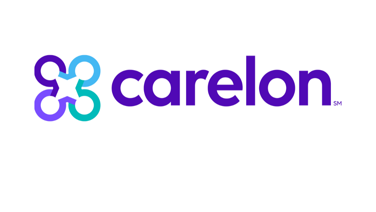 Carelone logo with a stylized, abstract symbol on the left and the text 'carelon' in bold purple letters on the right