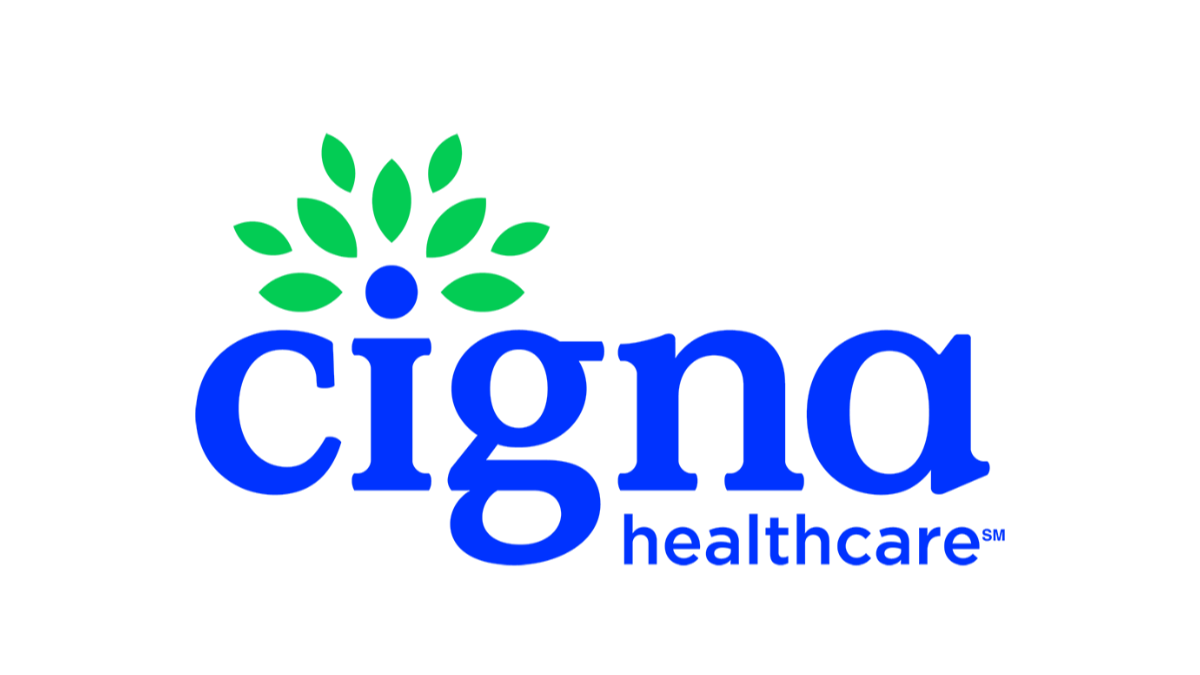 Cigna Healthcare logo with blue text and a green and blue arrow design above the word 'Cigna'.