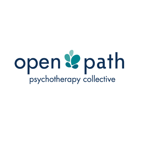 Logo for Open Path Psychotherapy Collective featuring a stylized tree with leaves and text in shades of blue.