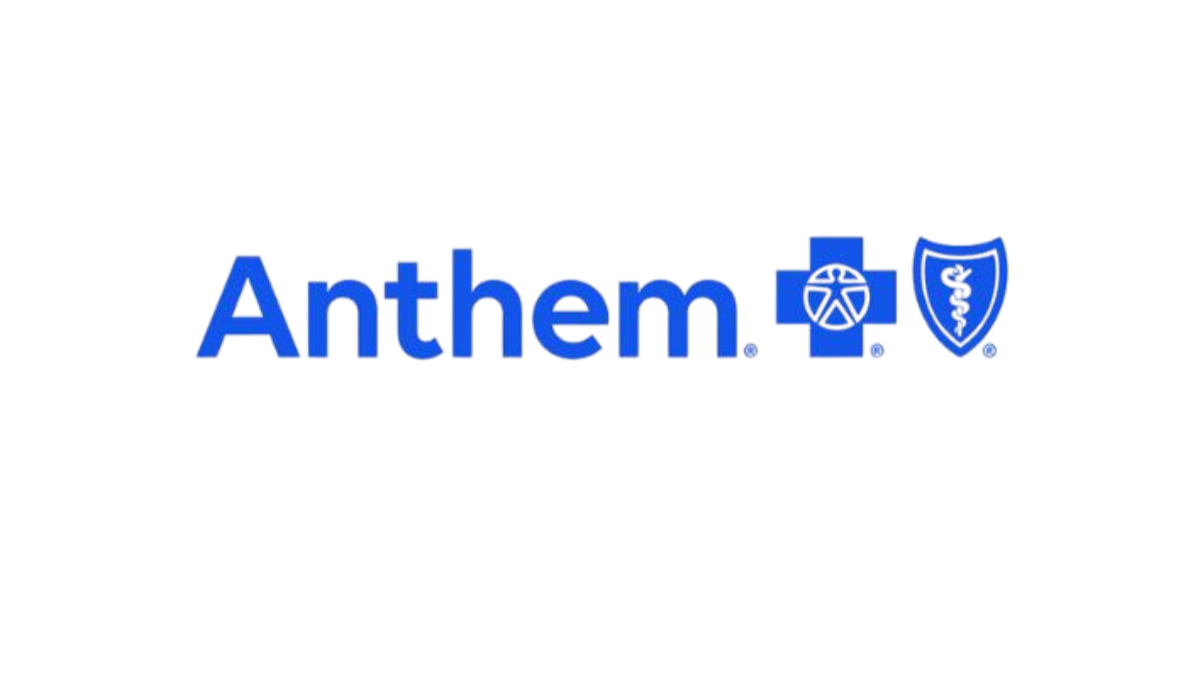 The image features the Anthem logo, which includes the word 'Anthem' in blue text, followed by three icons: a medical cross with a patient symbol, a stethoscope wrapped in a medical shield, all in blue.