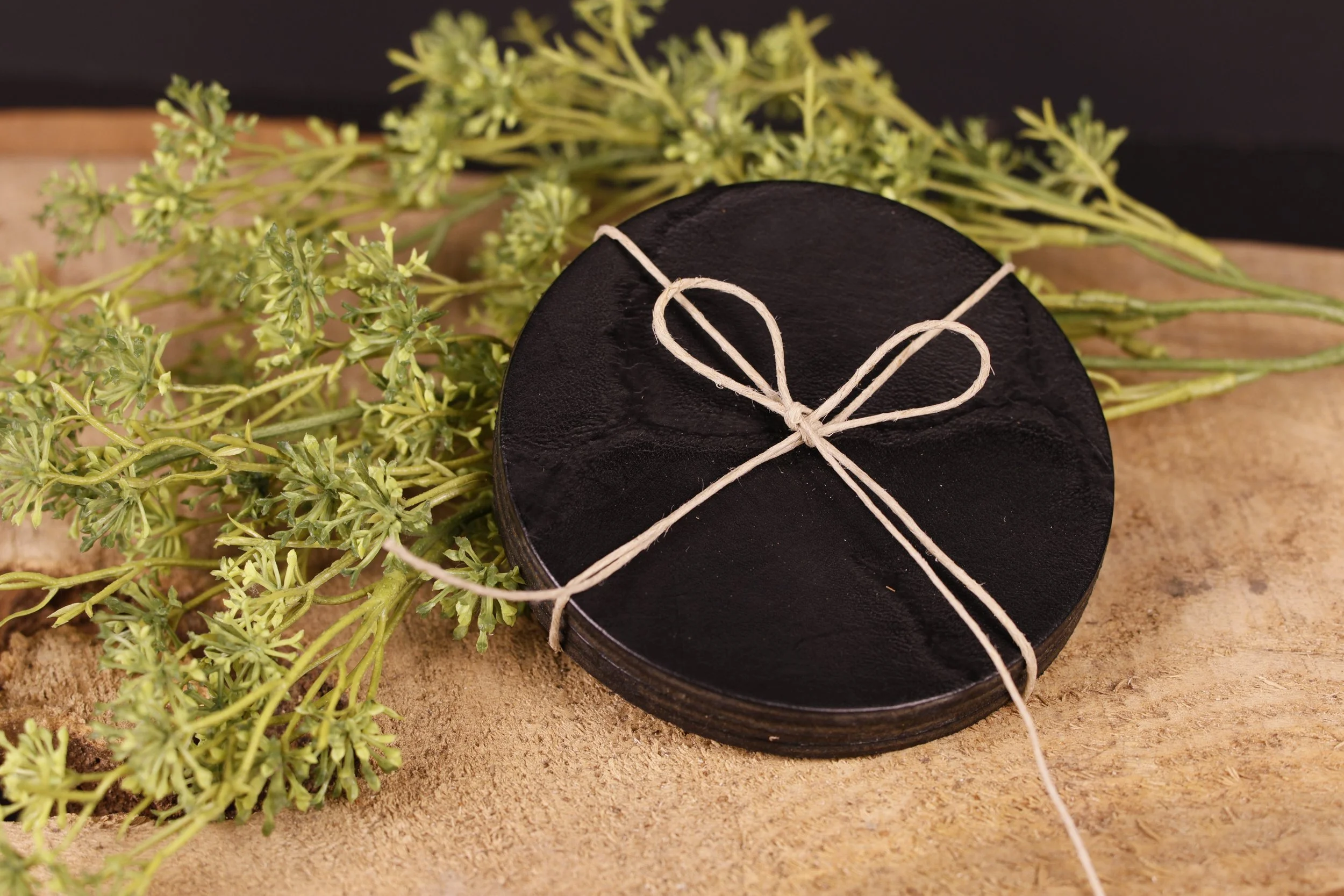 Black Branded Leather Coaster