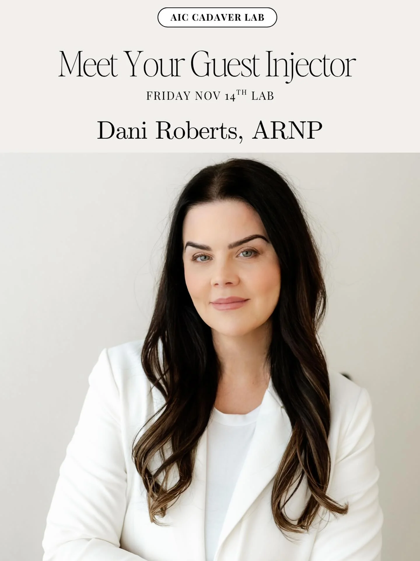 💉Guest Injector Announcement!
We&rsquo;re excited to welcome Dani Roberts, ARNP, as the guest injector for our upcoming November 14th Cadaver Lab. Dani also served as the guest injector for our last lab, sharing her extensive expertise and guidance 