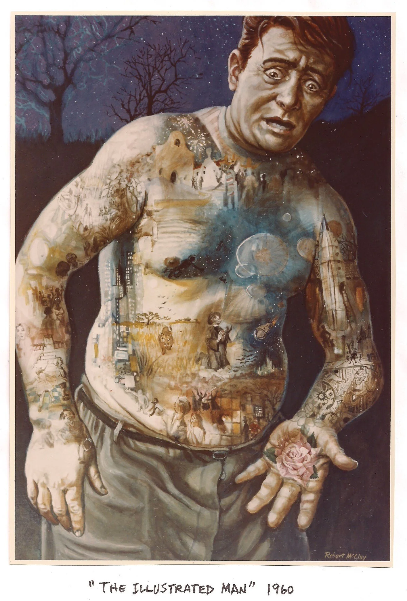 Photograph of Robert McClay's painting "The Illustrated Man", inspired by the Ray Bradbury novel of the same name, and given to Bradbury as a gift in 1960.