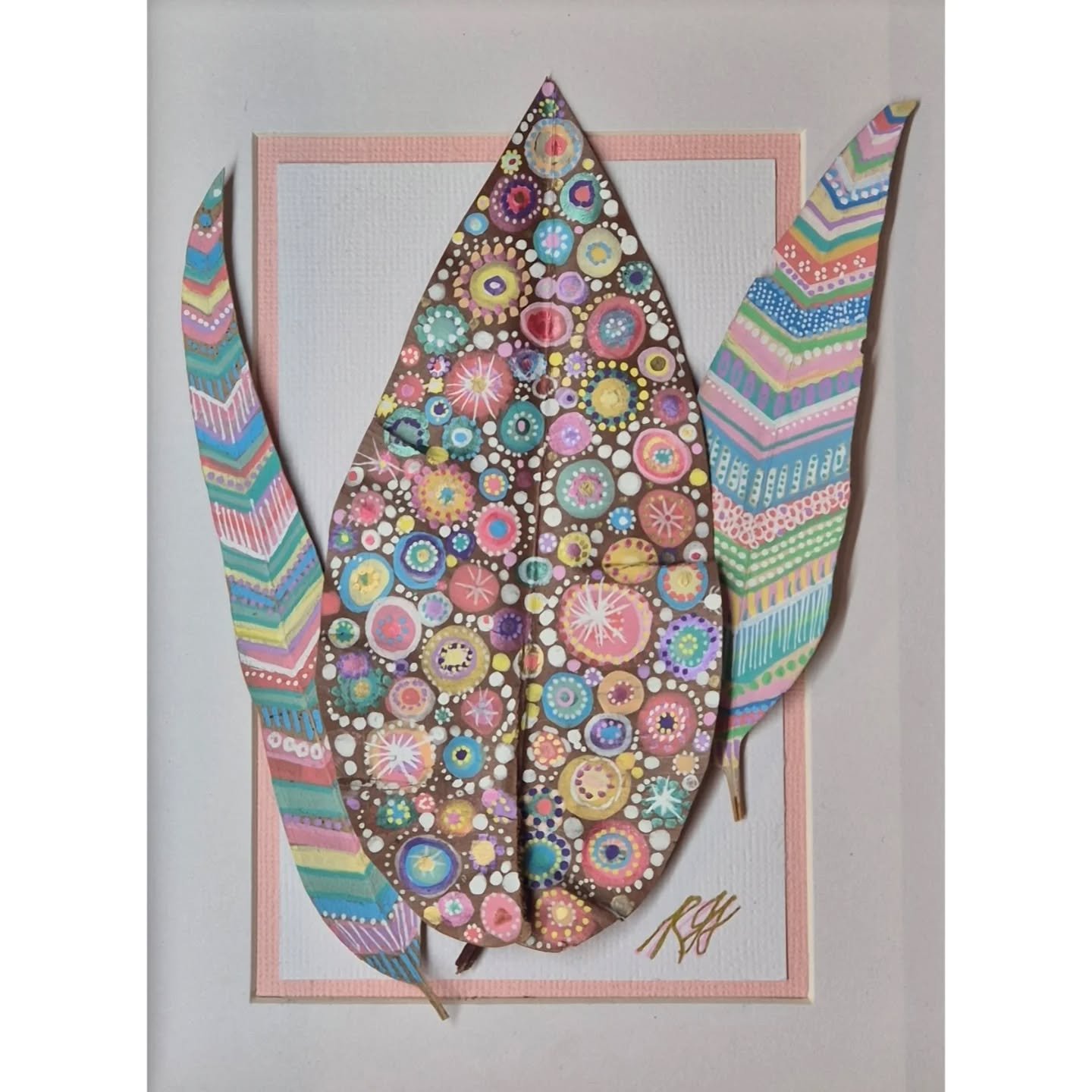 These sweet leaves have been bought to welcome a new baby girl to the world!  May they bless her life (and nursery!) with joy and colour!  This is a small piece at only 178mm x 228mm in a white box frame. If you would like a bespoke gift for any occa