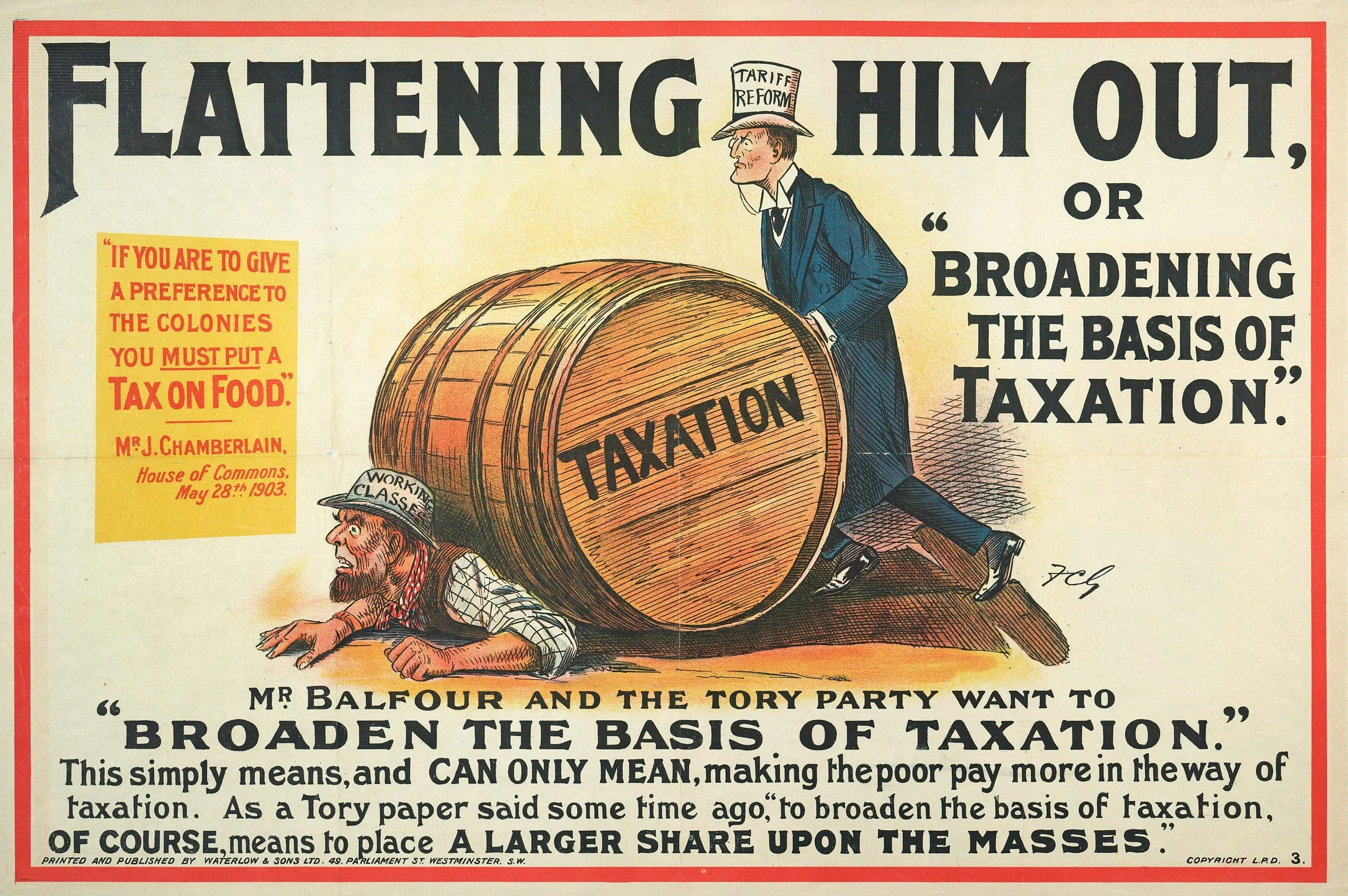 old image of Uncle Sam rolling a tax payer over with a barrel