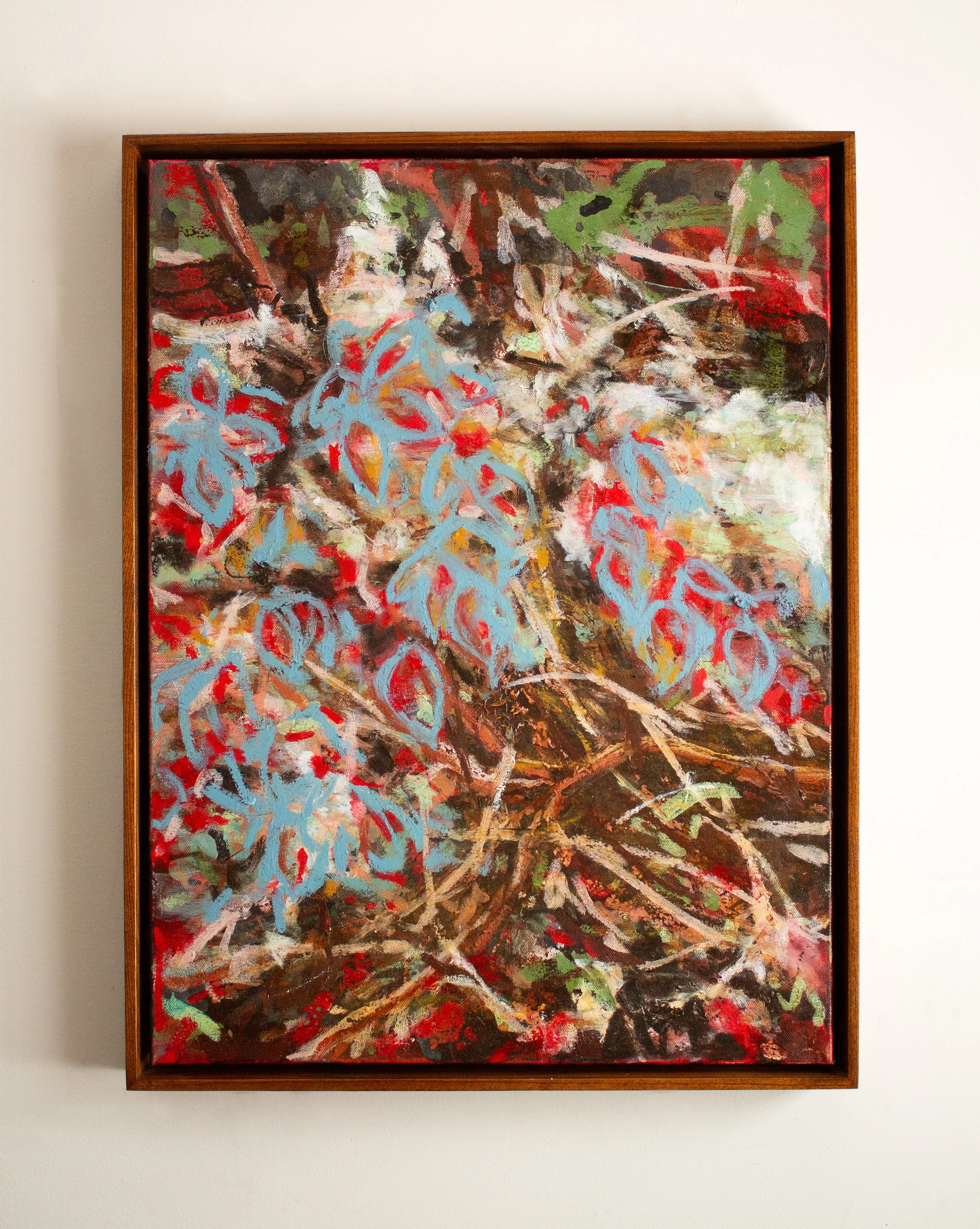 Fall Leaves; Acrylic paint, oil paint, tempera paint stick, and oil paint stick on canvas; 24x18", 2025