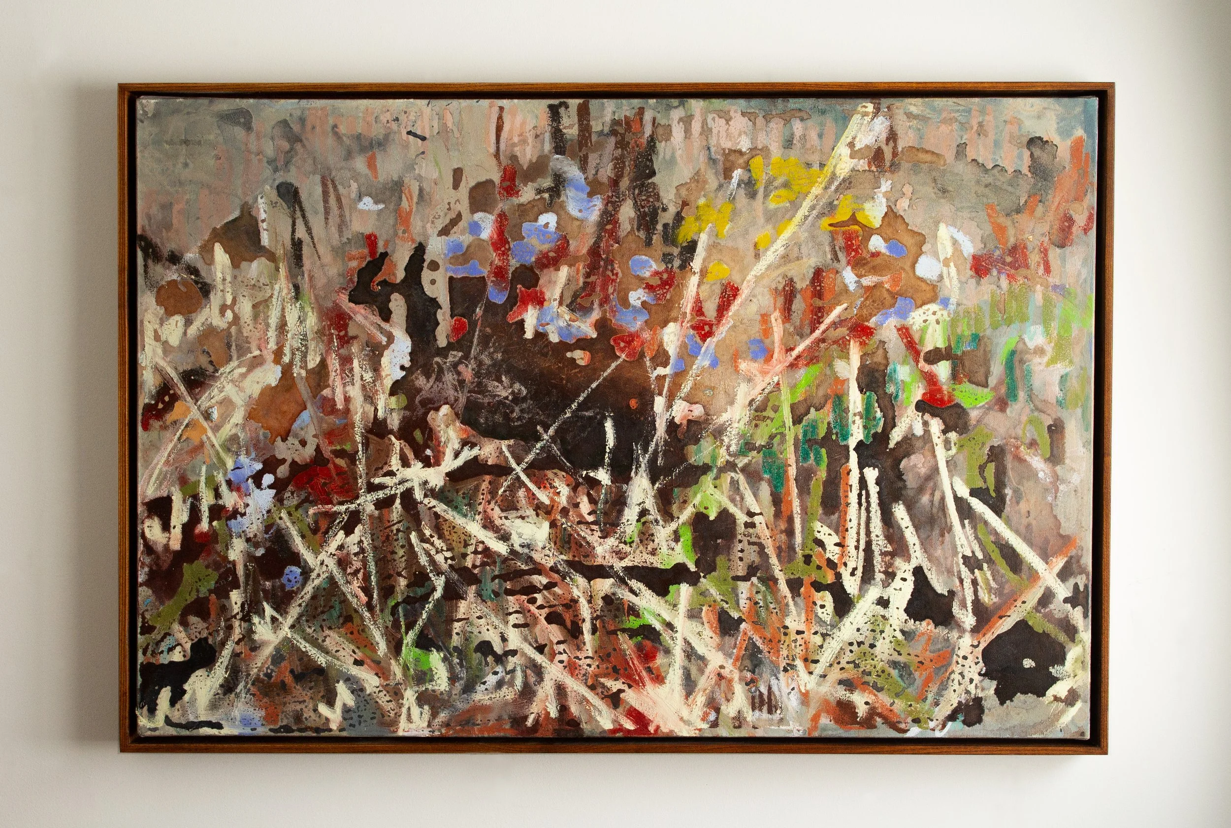Green Gold (September Chicory & Sow Thistle); Acrylic paint, oil paint, tempera paint stick, and oil stick on canvas; 24x36"; 2025

