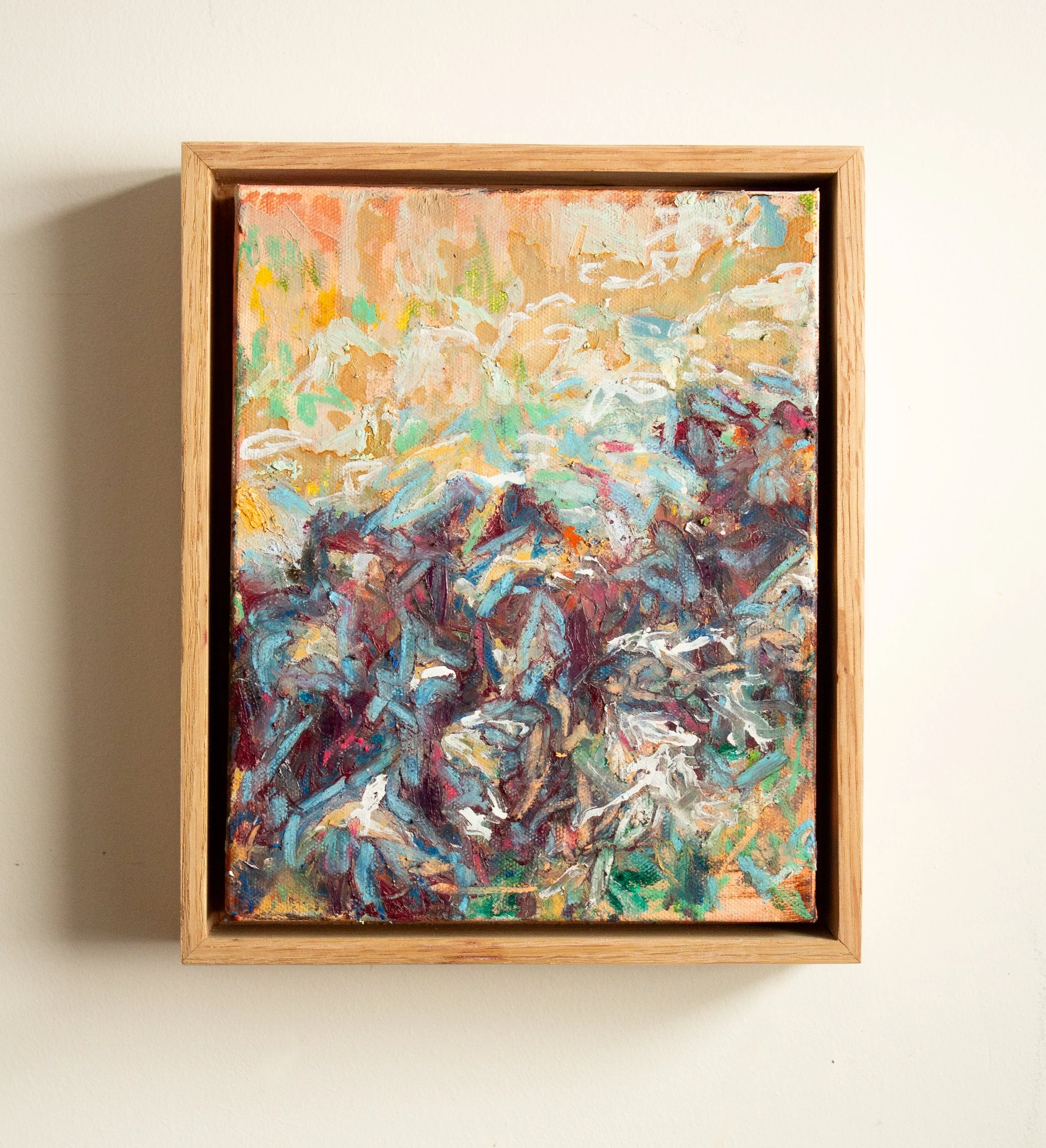 October Goldenrod; Acrylic paint, oil pastel, tempera paint stick, and oil stick on canvas; 8x10"; 2025