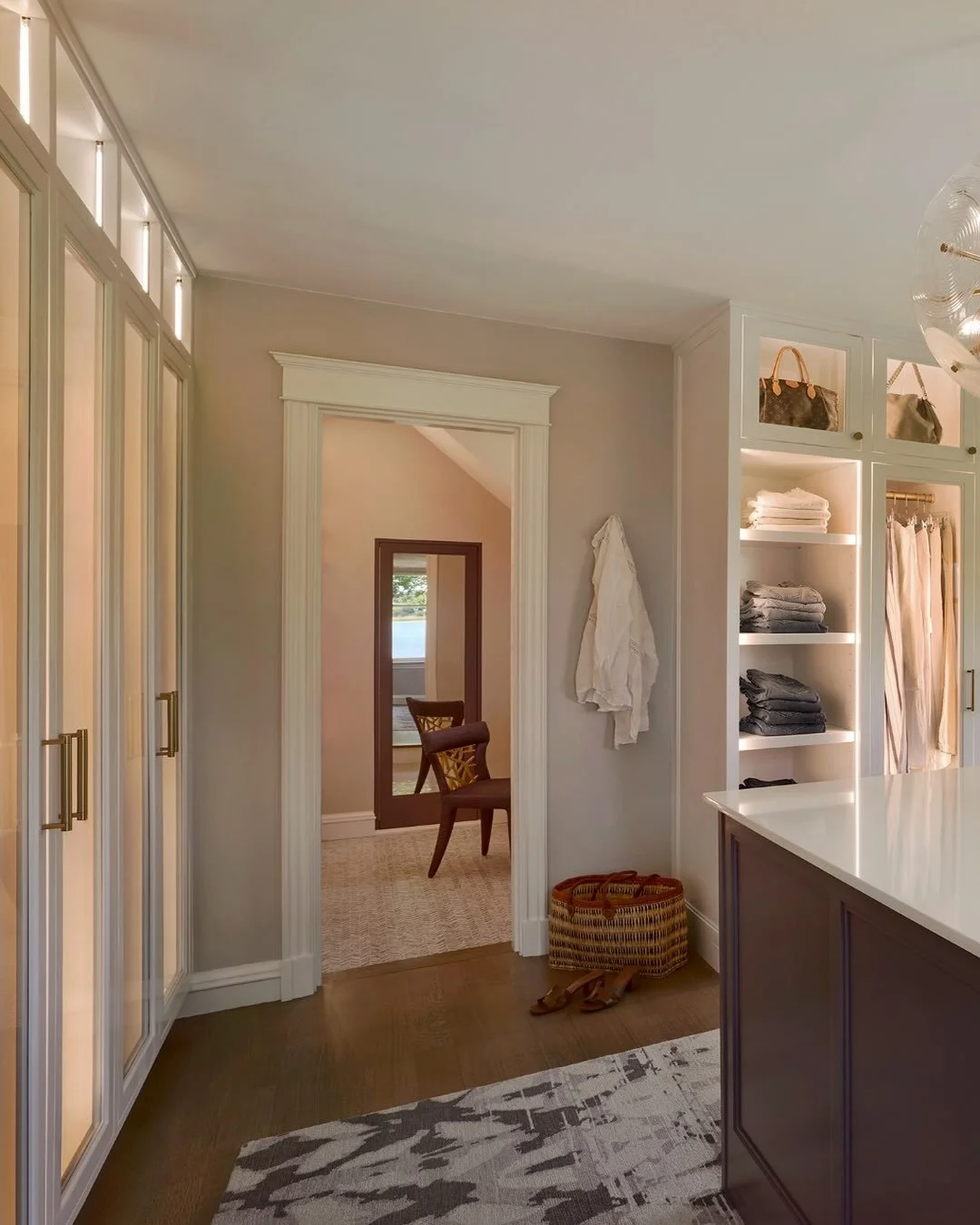 If you don&rsquo;t swipe to see the other half of this killer dressing room, we will be so sad. Designing this space was one of the highlights of our work of 22 years. The rug came first. The rest answered the needs, wants and of course, the design o