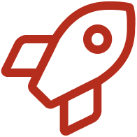 Simple red rocket icon indicating go live and evaluate