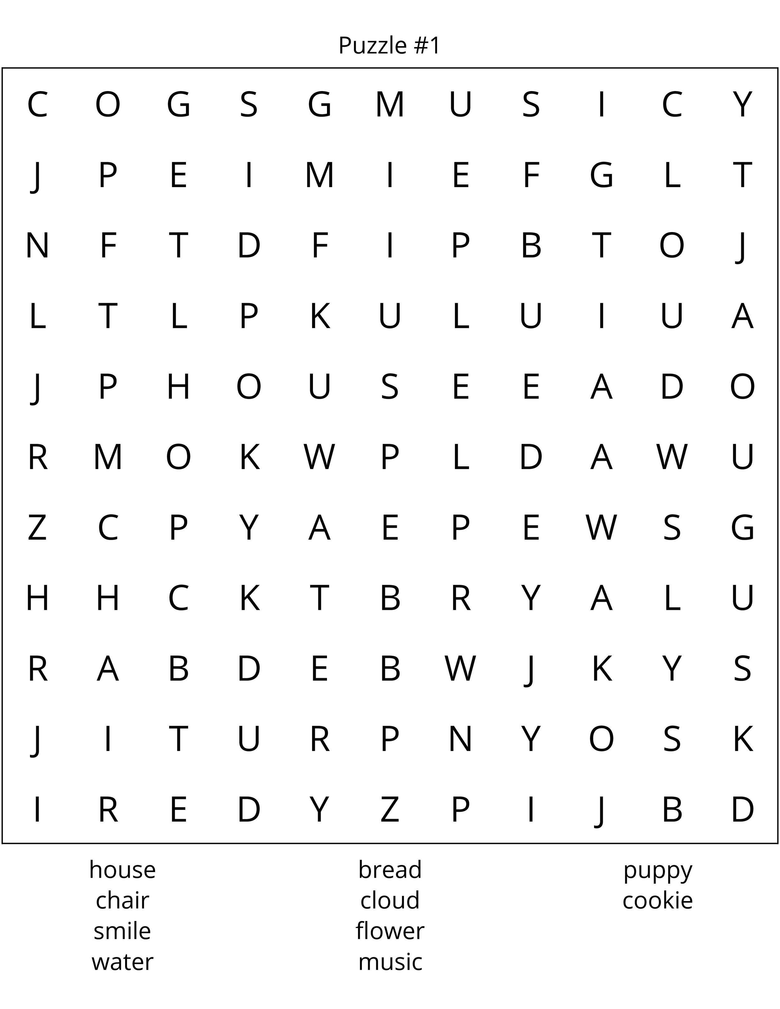 Kids word search example
