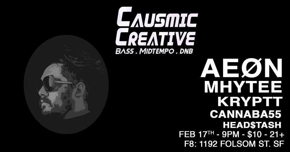 THIS THURSDAY at F8! Thank you to the @causmic_creative  crew for bringing me out! I&rsquo;ll be playing along side @aeon_bass @kryptt @cannaba55 and @headstash_muzic 
.
.
.
.
#Mhytee #F8 #Frisco #bassmusic #westcoastbass #hyphymusic #Subspacemgmt #b