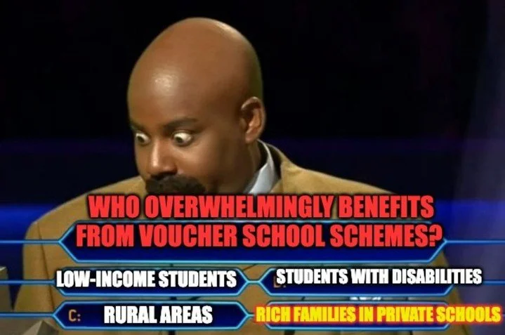 "School Choice&rdquo; is a scam. From Voucher schemes that overwhelmingly serve the rich to Charter schools that won&rsquo;t serve students with disabilities. Get involved at freethefuture.net