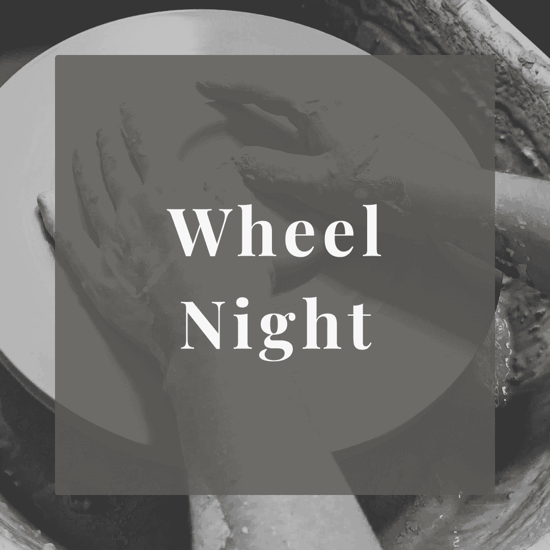 A black-and-white photo of a person holding a fish in a jar with the text 'Wheel Night' overlayed.