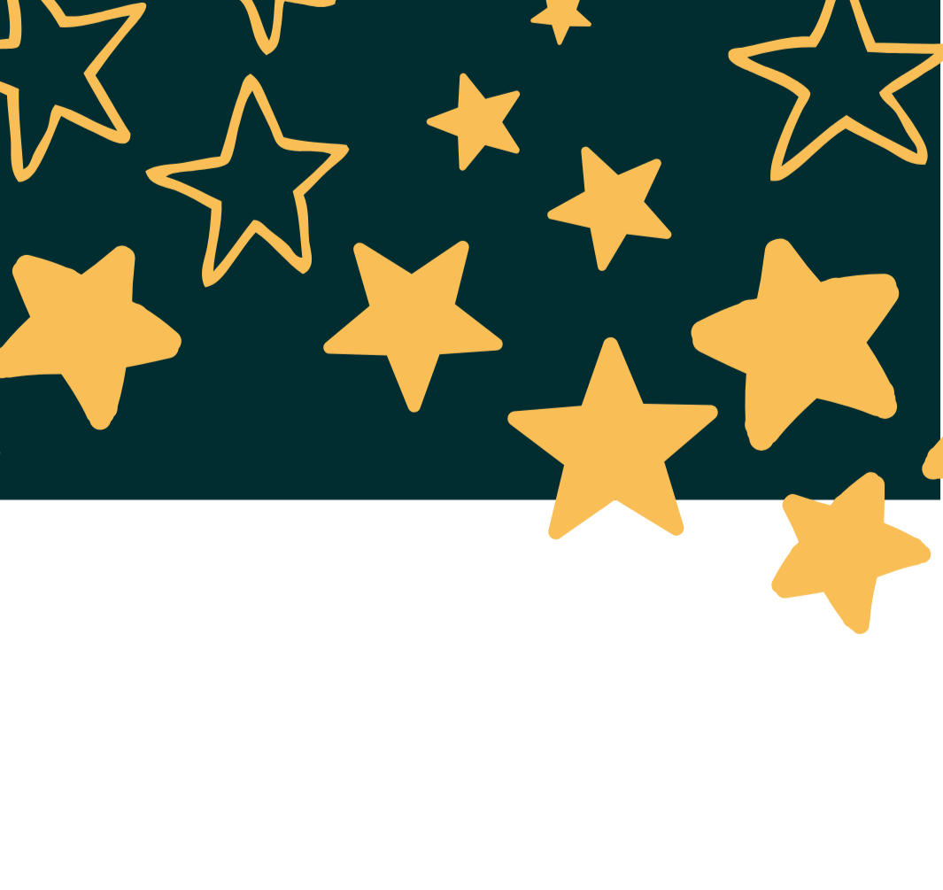 Yellow stars with gold outlines scattered across a teal background.