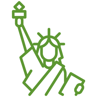 Stylized outline of the Statue of Liberty in green.
