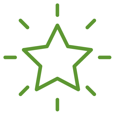 Green outlined star with radiating lines on a black background.