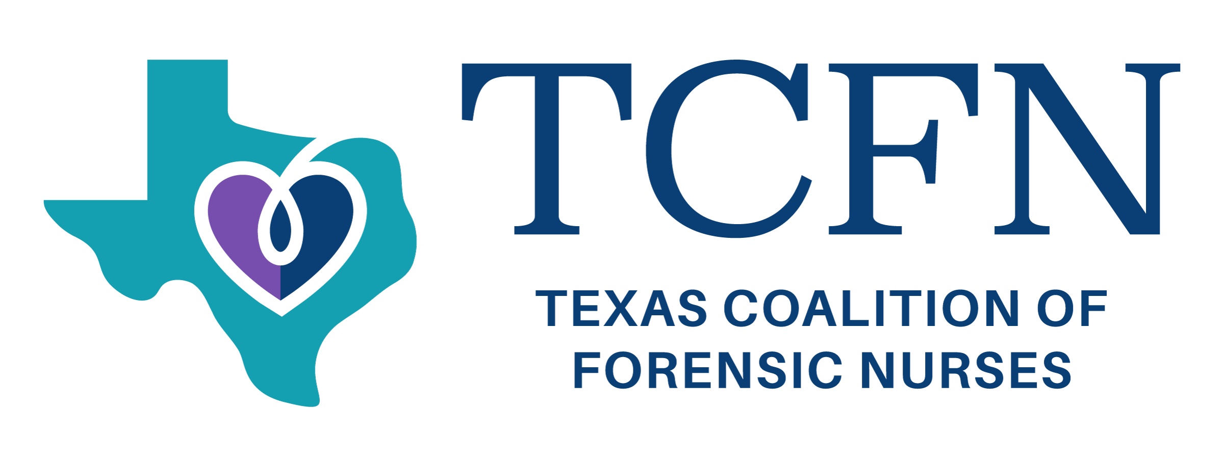 Logo of the Texas Coalition of Forensic Nurses featuring an outline of Texas, a heart, and the text 'TEXAS COALITION OF FORENSIC NURSES'.