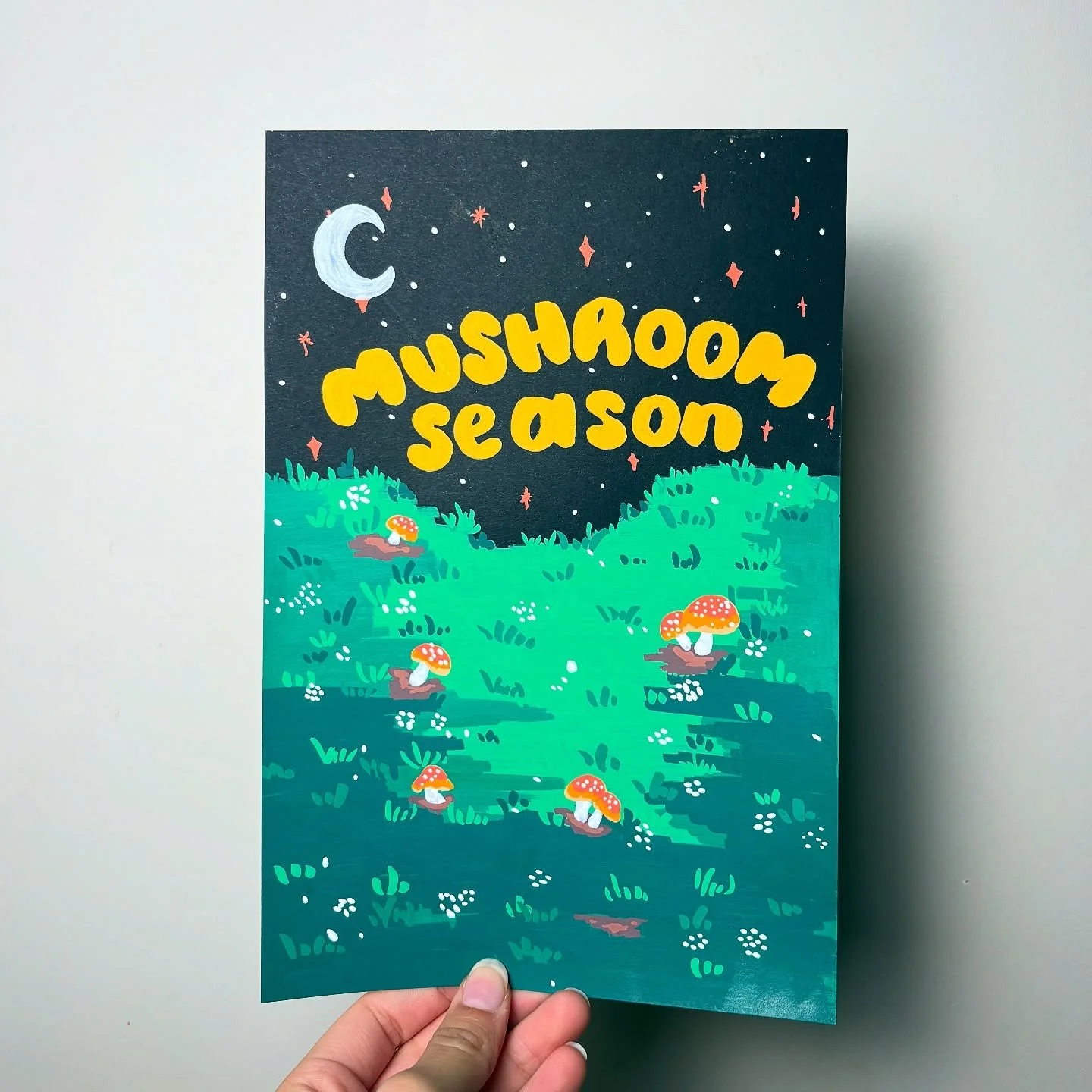 The original ~ mushroom season done with acrylic markers from @enmy__official 

I&rsquo;m still figuring out how to paint with them but I think I&rsquo;ve made lots of progress🍄🤍 the grass looks so cute!