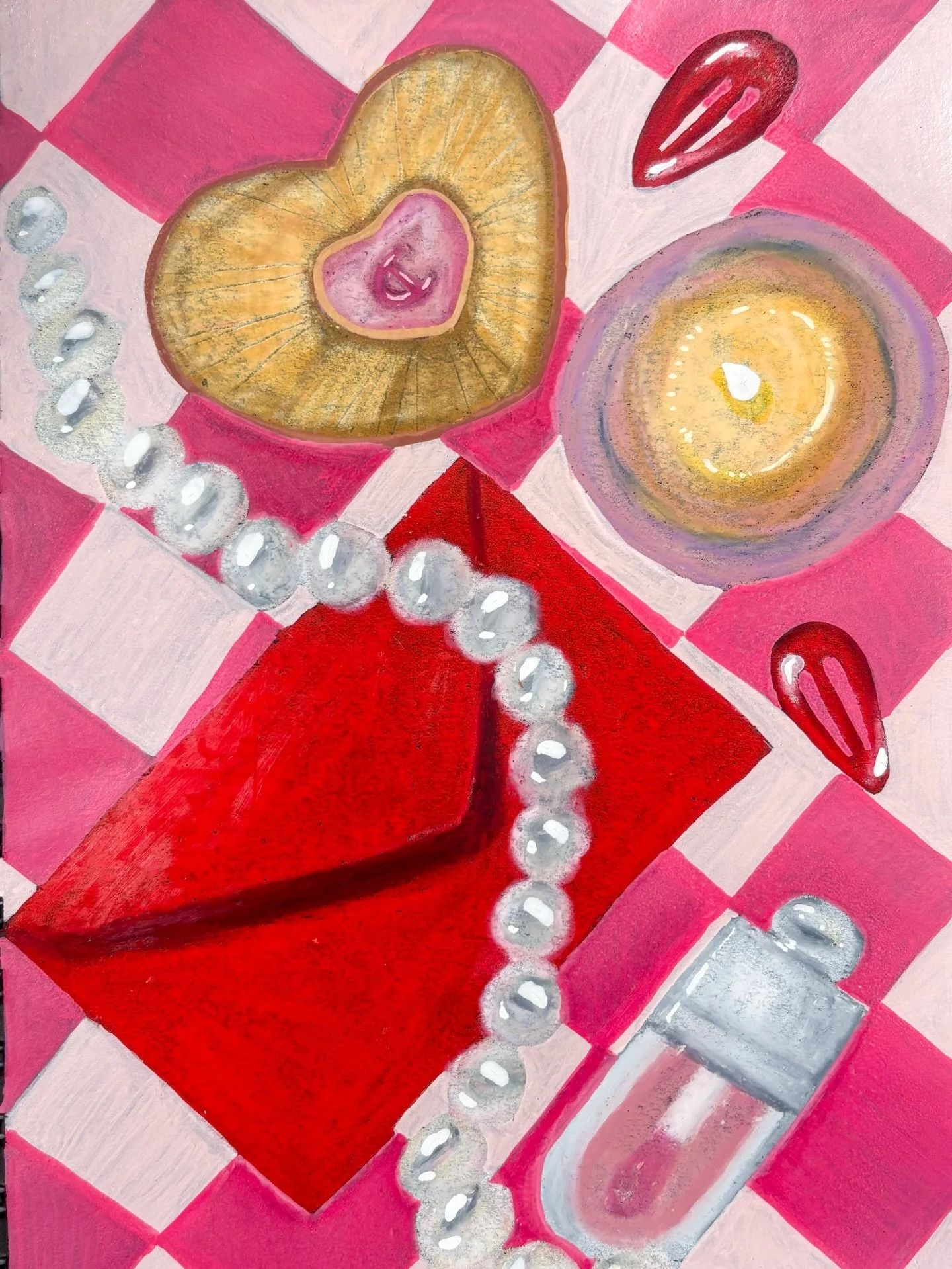 Oil pastel &amp; acrylic markers piece🍒 

I&rsquo;m all in when experimenting with different mediums❤️ 
Originally, this drawing was meant to be 100% oil pastels. I wanted the highlights to pop even more, so, I decided to test acrylic markers on top