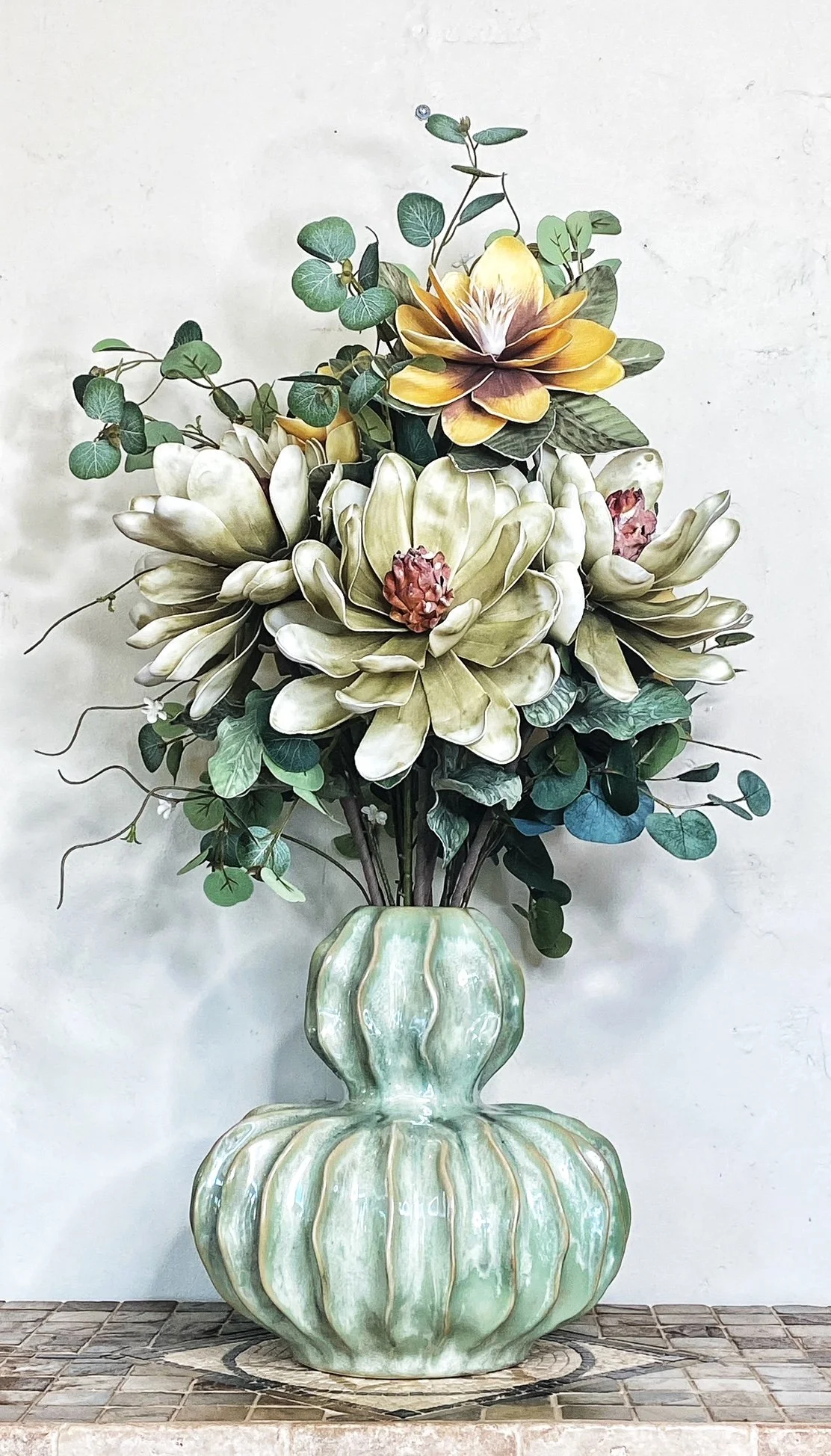 Sculpted Magnolia in Artisan Ceramic Vase