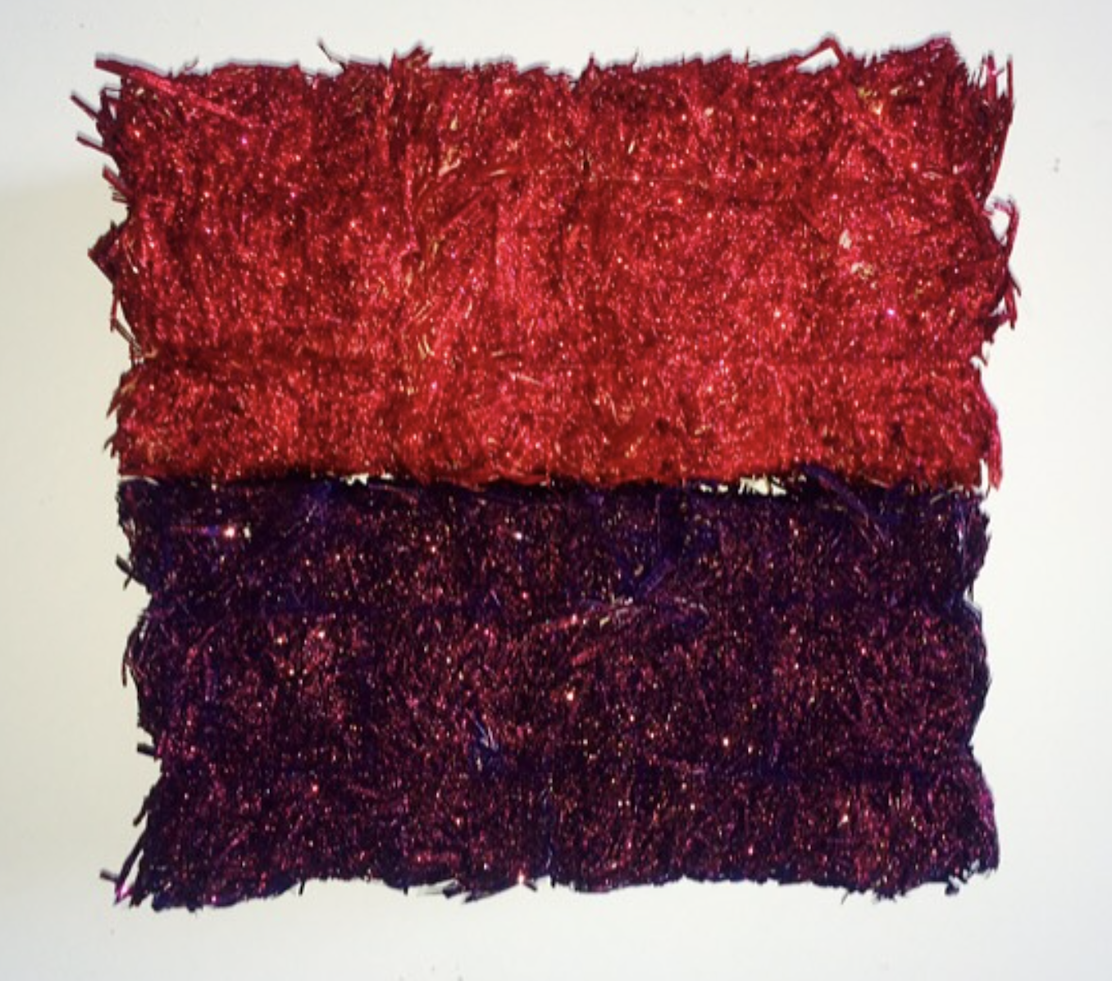  RED OVER MAROON  
 Straw bales, spray acrylic, & glitter 
13” X 5” X 6”  
2017 
 