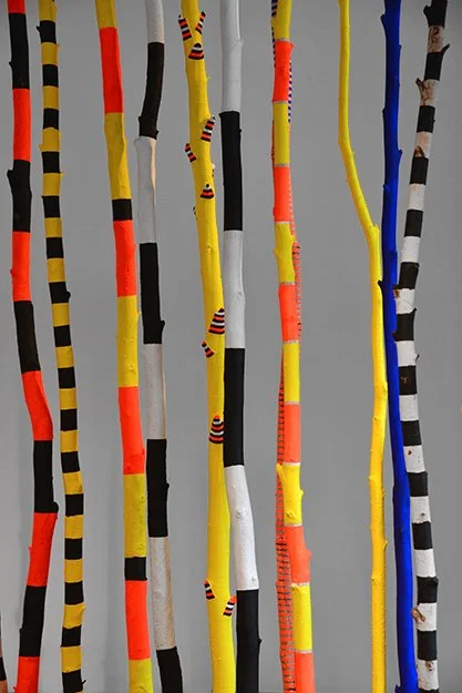  ROUNDABOUT  detail 
 White birch and acrylic paint 
45' X 9' (installation variable) 
2014  
 