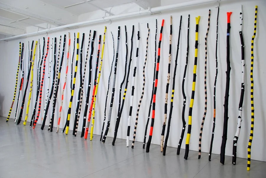  STANDING LIGHT,  Oblique view 
Acrylic paint on birch saplings 
9' X 25' 
2008 
 