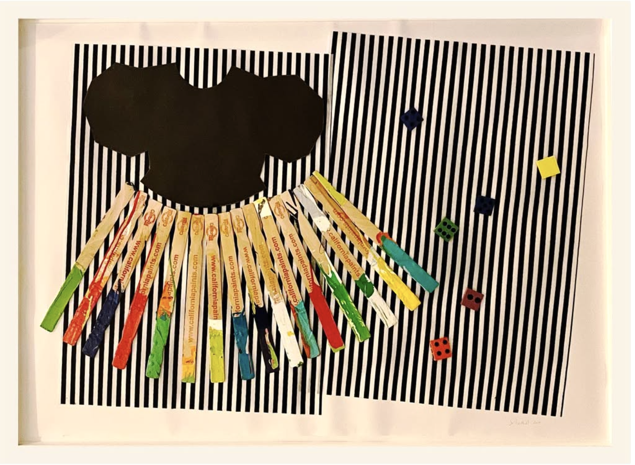  LES JEUX SONT FAITS  
 Various handmade papers, alkyd paint, paint sticks 
36” x 50” (framed)  
2020 
 