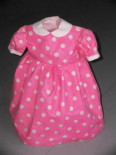  PINK POLKA DOT DRESS    White paper, acrylic paint and thread  26" X 24"  2003  