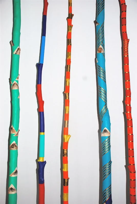  INDIAN SUMMER,  detail 
White birch, acrylic paint, gold gilt and glitter 
9' X 7' X 2', dimensions variable 
2010 
 