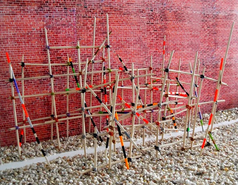  MODEL FOR OUTDOOR SCAFFOLD    Bamboo, acrylic paint and colored thread  18" X 24"   2011  