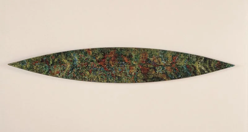  PAINTED GREEN    Oil paint on black beans, canvas  10" X 64"  1989  