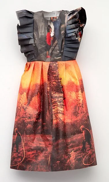  NEW YORK TIMES LITTLE DRESS V    Newsprint and sewing thread  21” x 10”  2018  