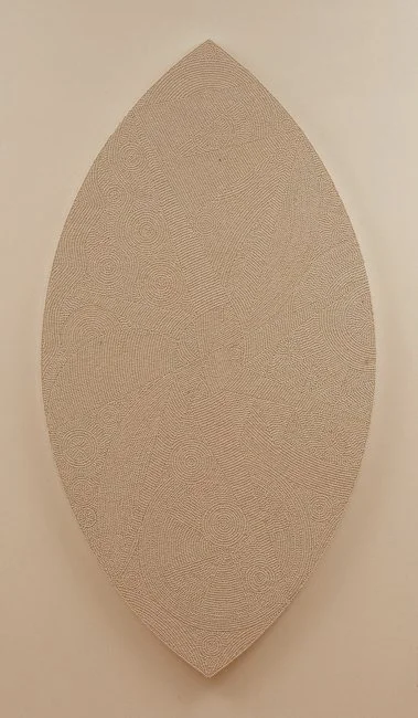  SHIELD    White beans, canvas  74" X 37"  1988  