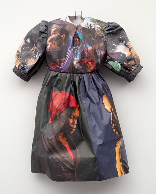  NEW YORK TIMES LITTLE DRESS X    Newsprint and sewing thread  23” x 12”  2019  